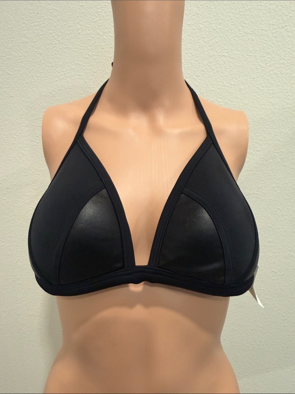 PINK Victoria's Secret Black Halter Triangle Bikini Top Sz Large A-C Push Up NWT